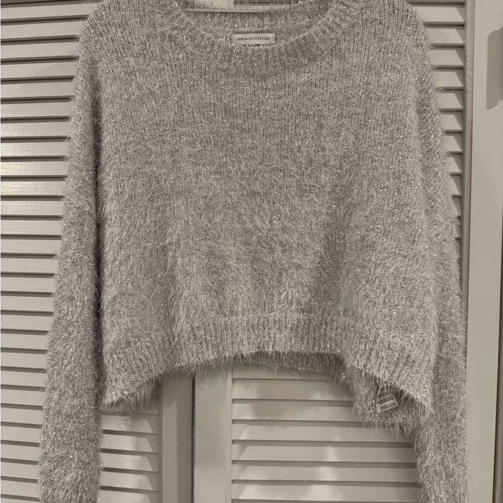 Urban Outfitters Fuzzy Gray/Silver Sweater with Sparkle! Sz MED